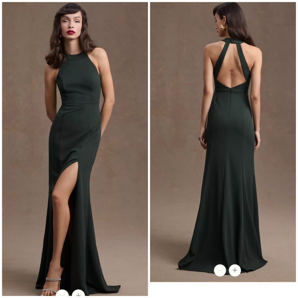 💥PRICE DROP💥 Lennox Halter Open-Back Side-Slit Stretch Crepe Gown-NWT